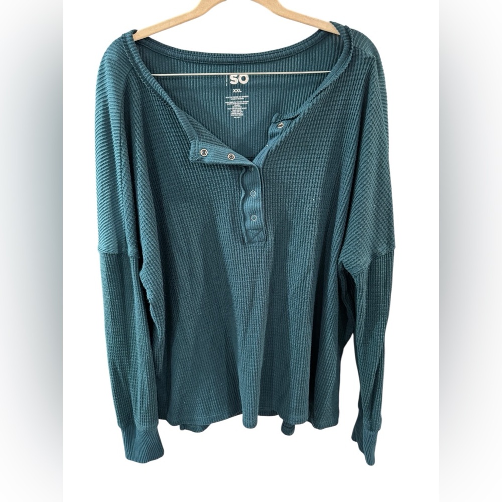 SO Deep Teal‎ Ribbed Button-Up Top
